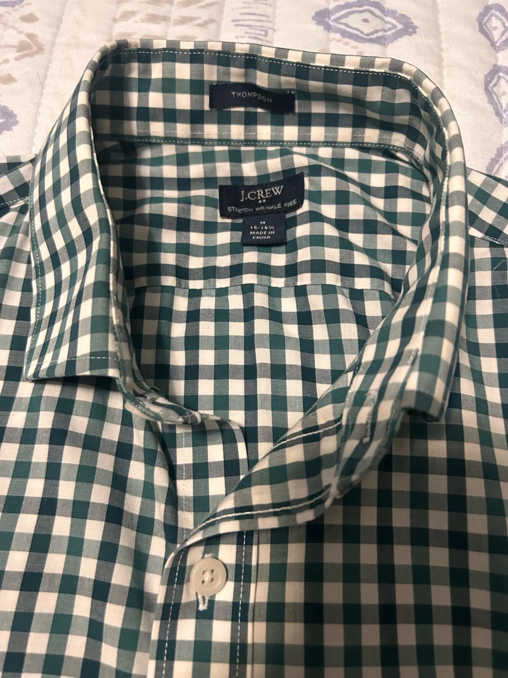 J. Crew Men's Teal and White Gingham Button-Down Shirt